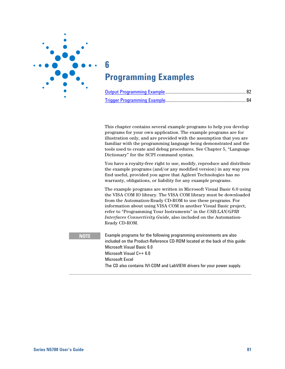 6 - programming examples, 6 programming examples | Agilent Technologies System DC N5700 User Manual | Page 81 / 132