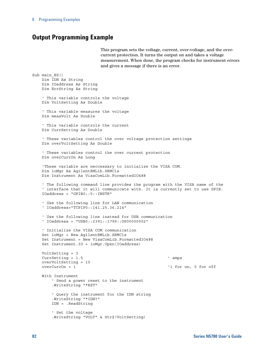 Output programming example | Agilent Technologies System DC N5700 User Manual | Page 82 / 132