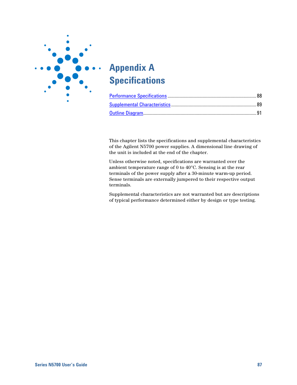 A - specifications, Appendix a specifications | Agilent Technologies System DC N5700 User Manual | Page 87 / 132