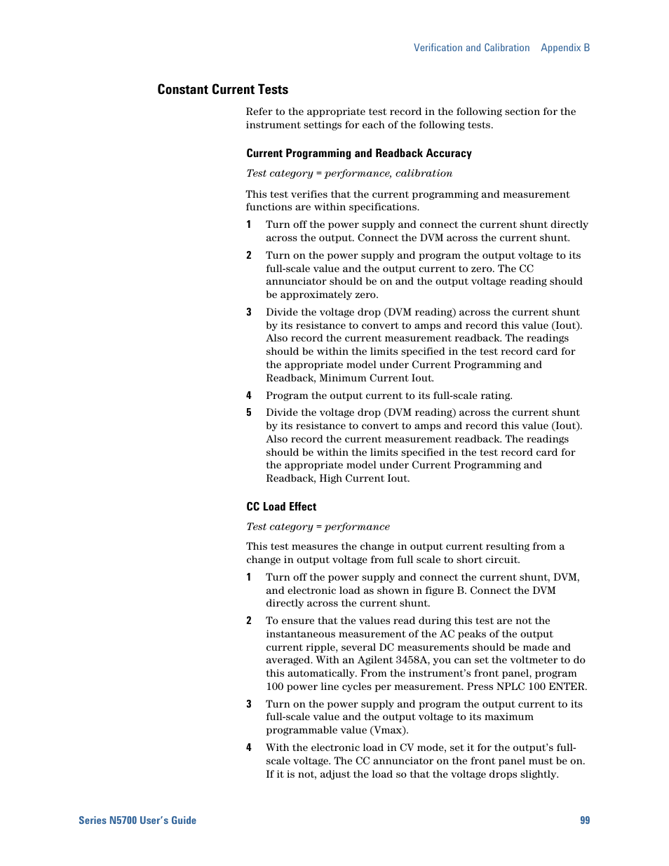 Constant current tests | Agilent Technologies System DC N5700 User Manual | Page 99 / 132