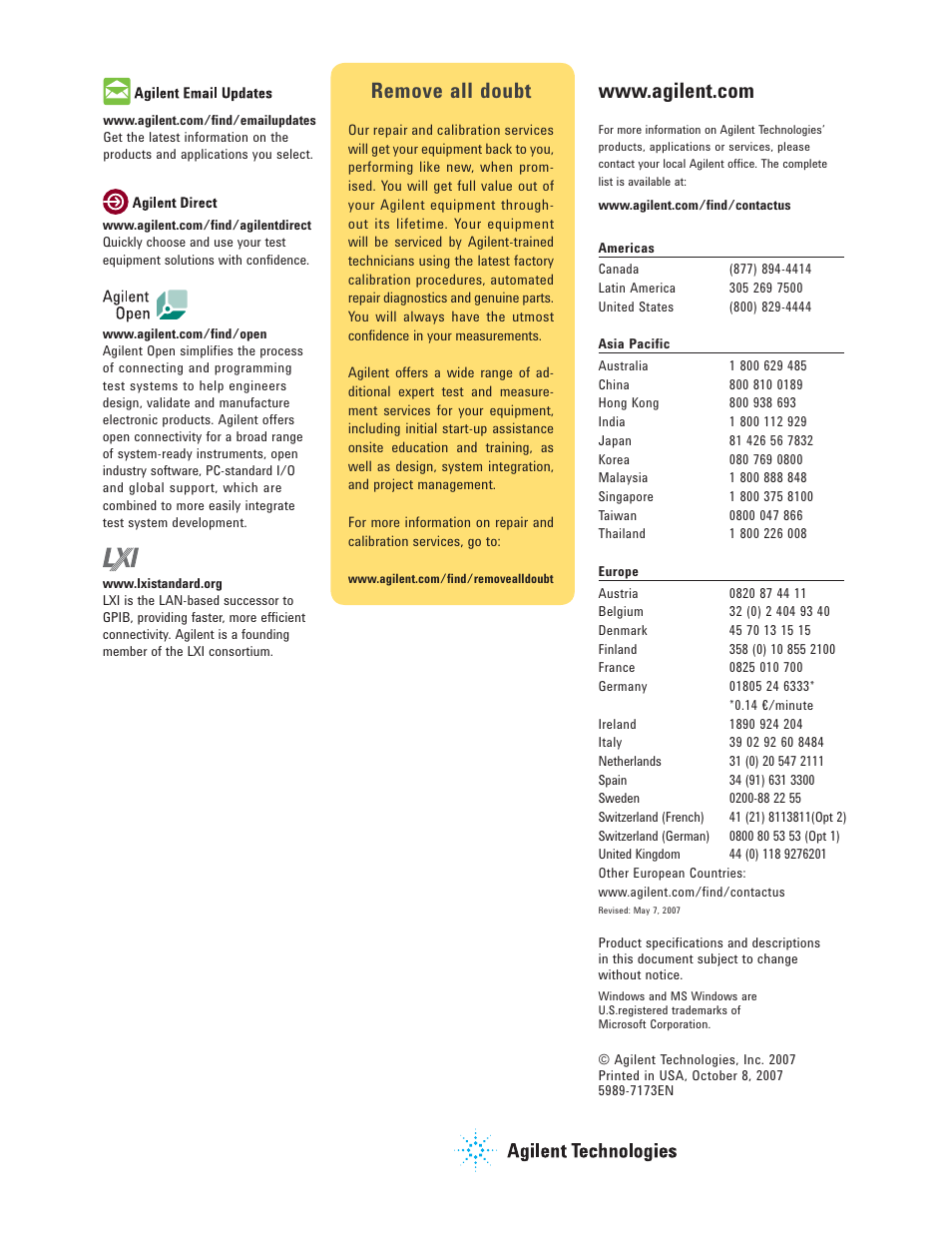 Remove all doubt | Agilent Technologies LXI User Manual | Page 8 / 8