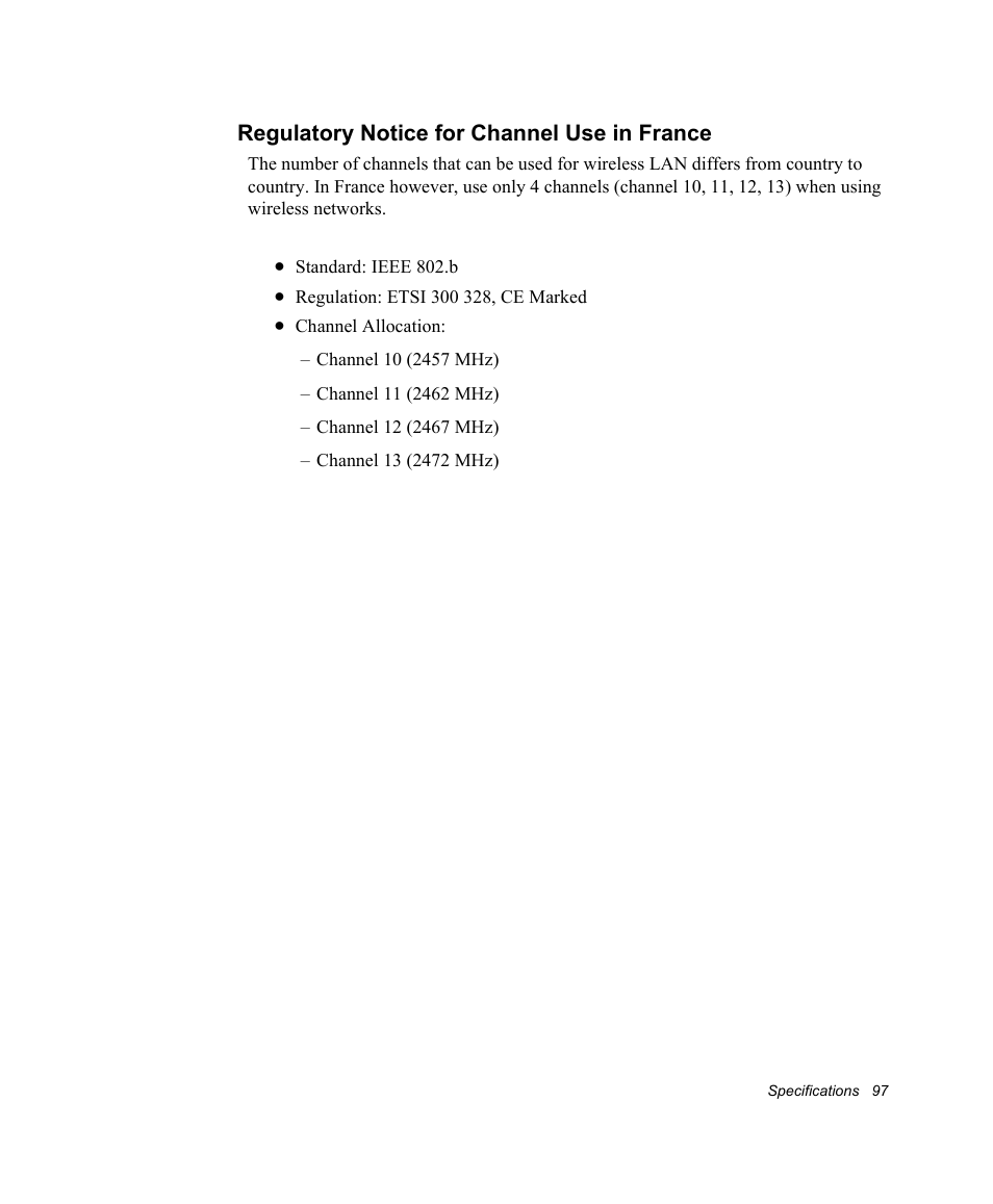 Regulatory notice for channel use in france | Samsung NV30CH0Q0B User Manual | Page 110 / 119