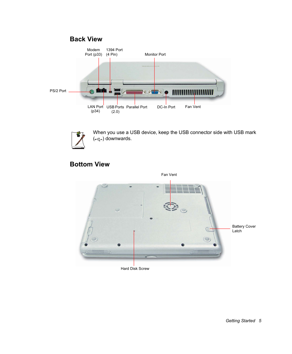 Back view, Bottom view | Samsung NV30CH0Q0B User Manual | Page 18 / 119