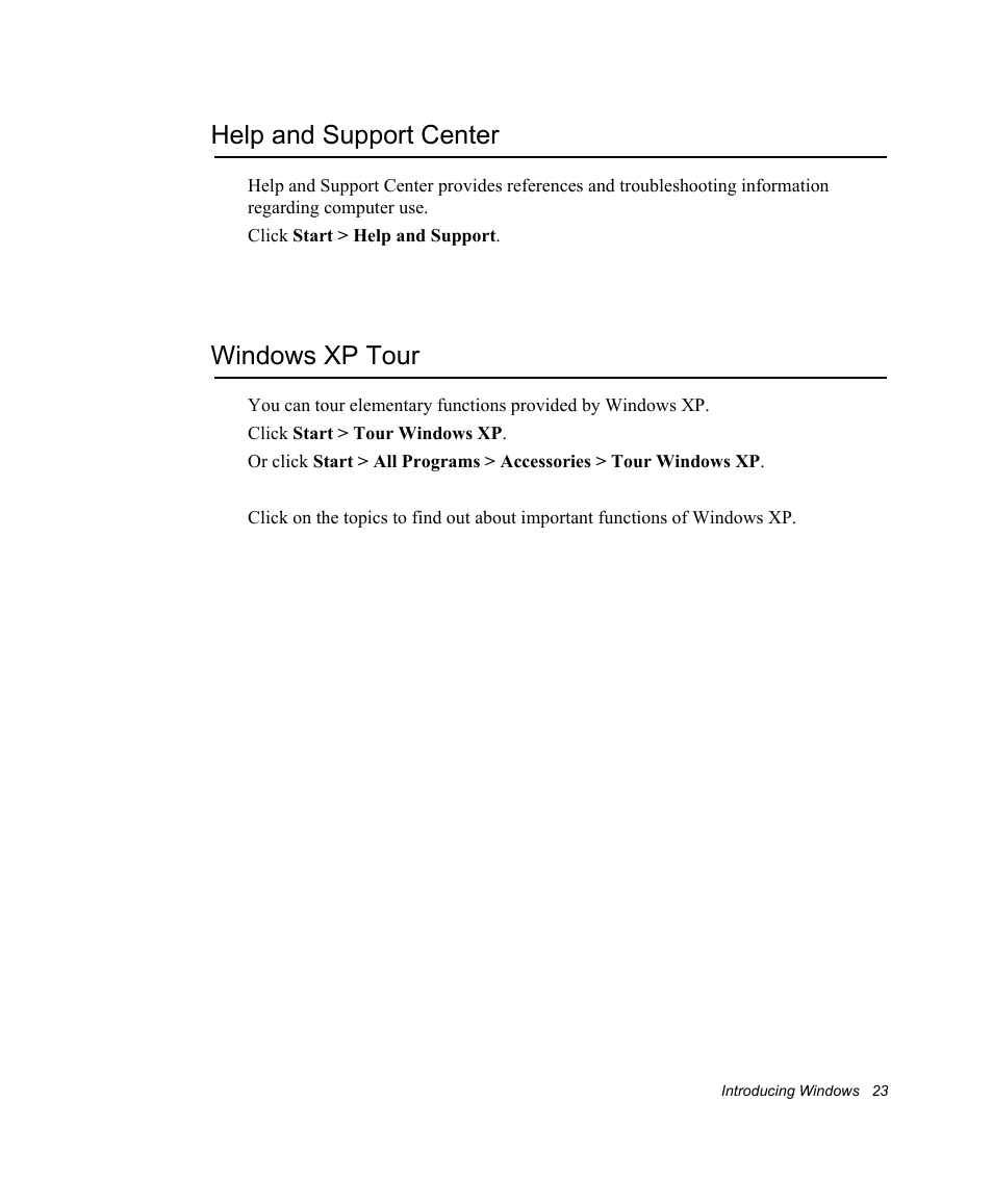 Help and support center, Windows xp tour | Samsung NV30CH0Q0B User Manual | Page 36 / 119