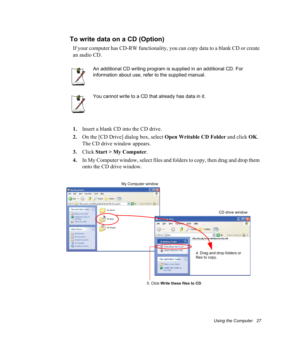 To write data on a cd (option) | Samsung NV30CH0Q0B User Manual | Page 40 / 119