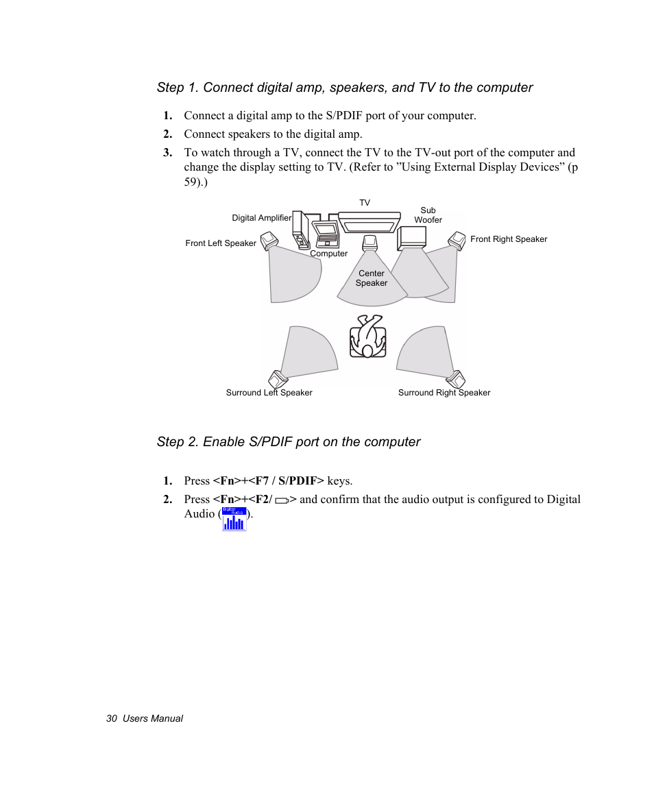 Step 2. enable s/pdif port on the computer | Samsung NV30CH0Q0B User Manual | Page 43 / 119