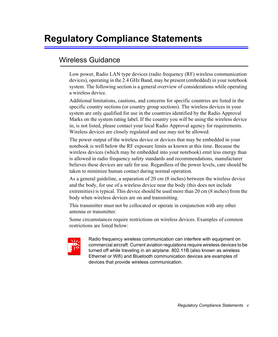 Regulatory compliance statements, Wireless guidance | Samsung NV30CH0Q0B User Manual | Page 5 / 119