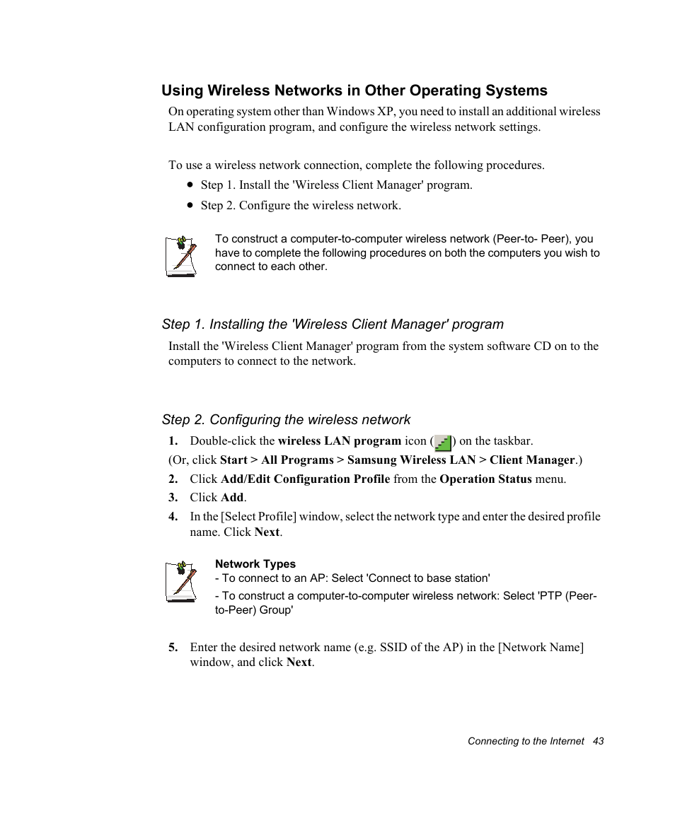 Using wireless networks in other operating systems | Samsung NV30CH0Q0B User Manual | Page 56 / 119