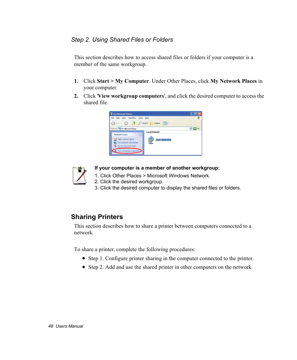 Sharing printers | Samsung NV30CH0Q0B User Manual | Page 61 / 119