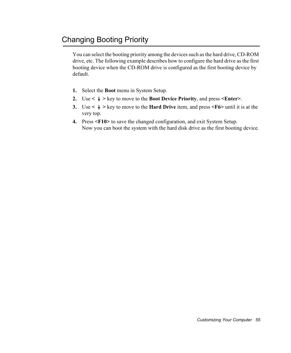 Changing booting priority | Samsung NV30CH0Q0B User Manual | Page 68 / 119