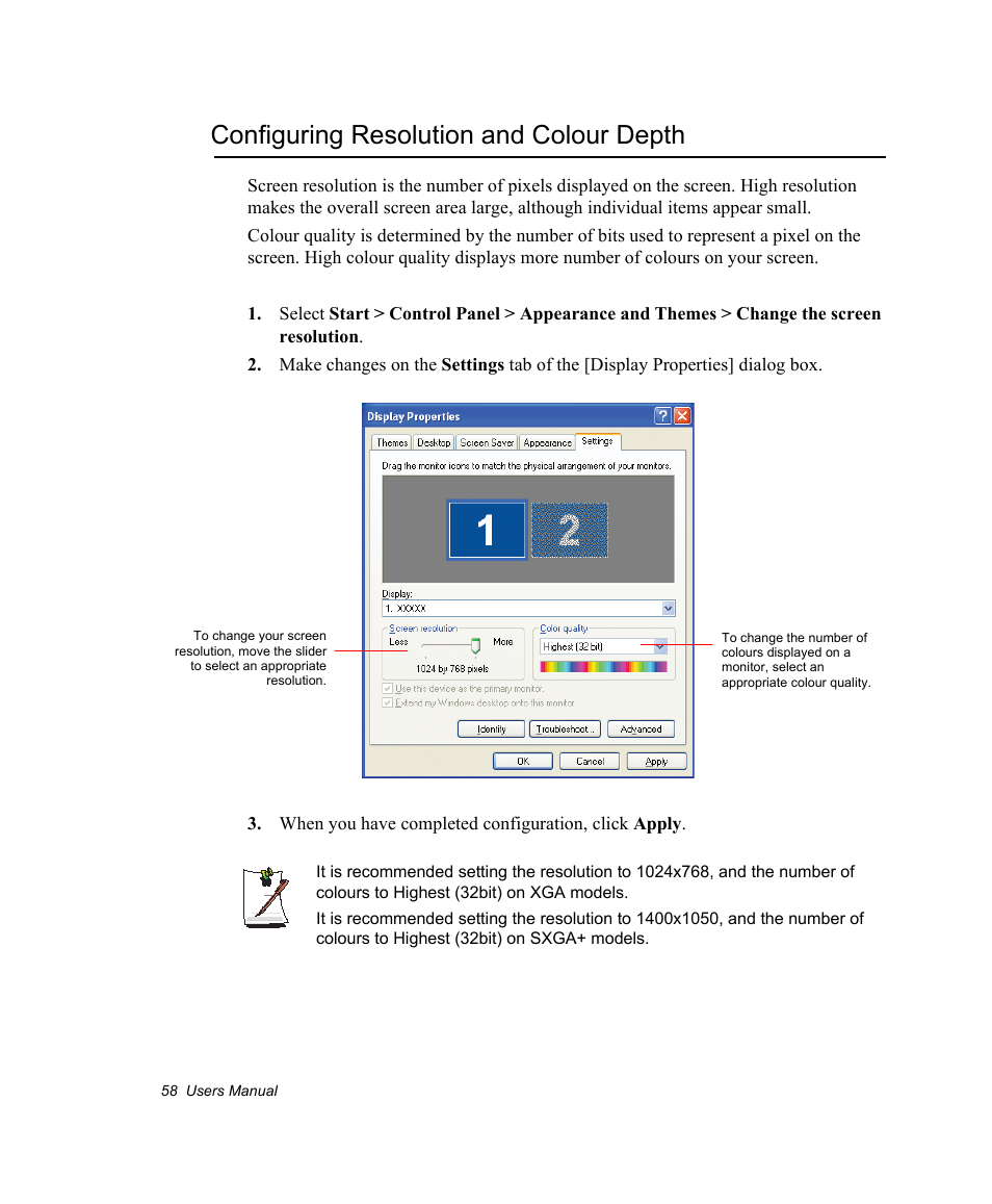 Configuring resolution and colour depth | Samsung NV30CH0Q0B User Manual | Page 71 / 119