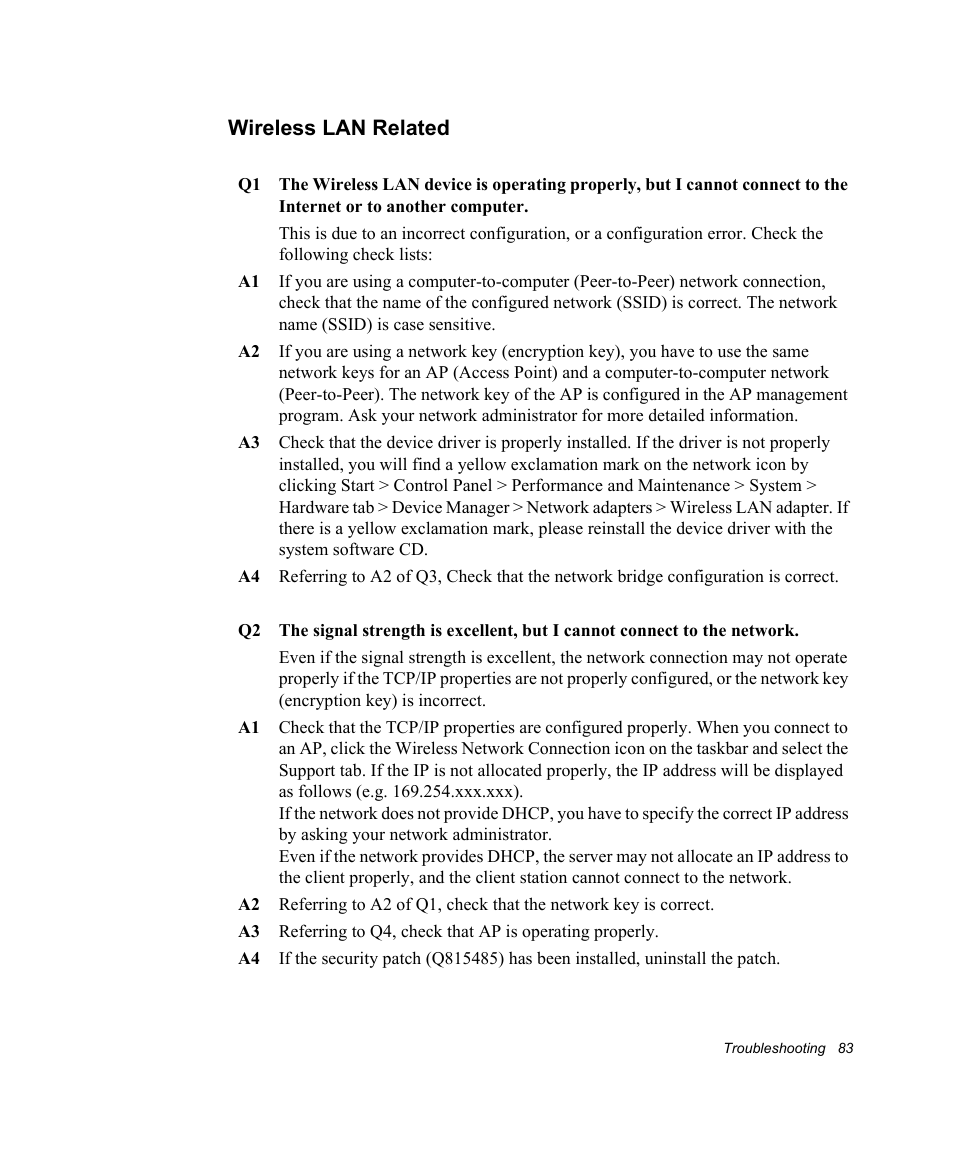 Wireless lan related | Samsung NV30CH0Q0B User Manual | Page 96 / 119