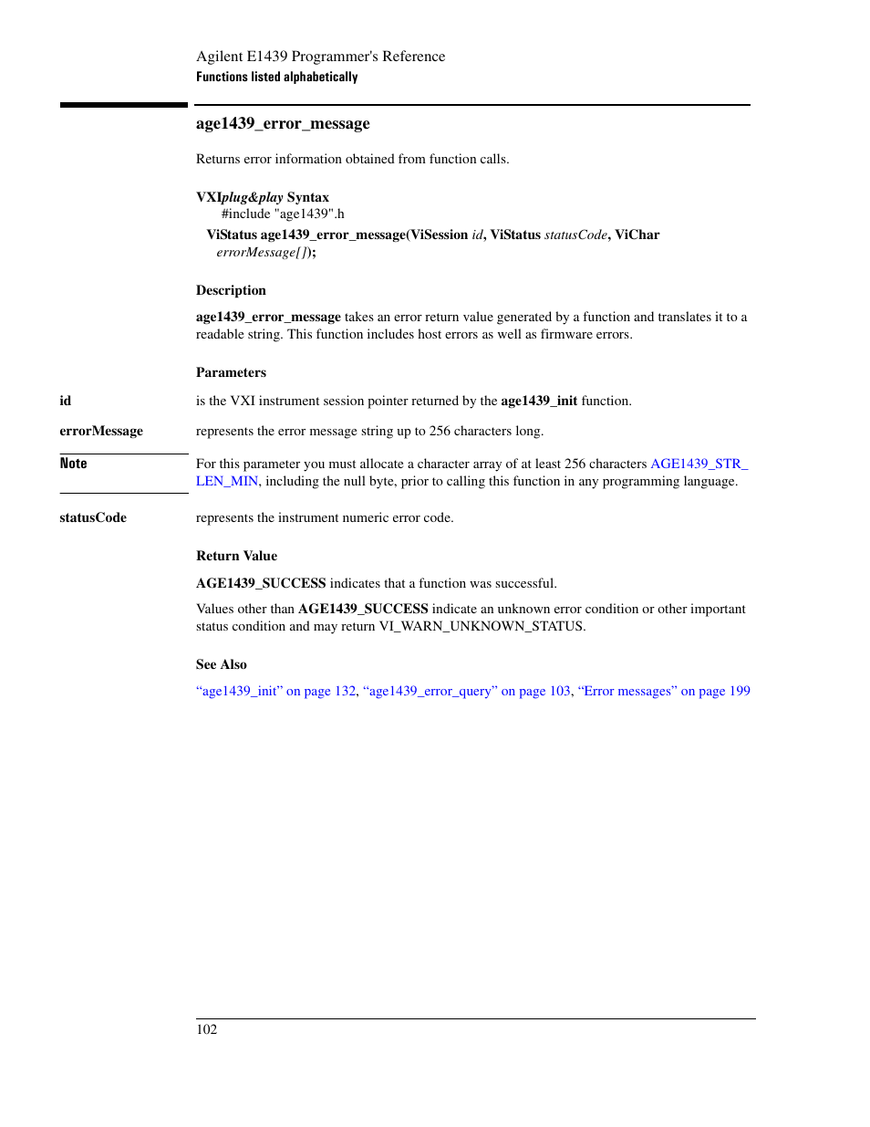 Age1439_error_message, Age1439_error_message” on | Agilent Technologies VXI E1439 User Manual | Page 112 / 246