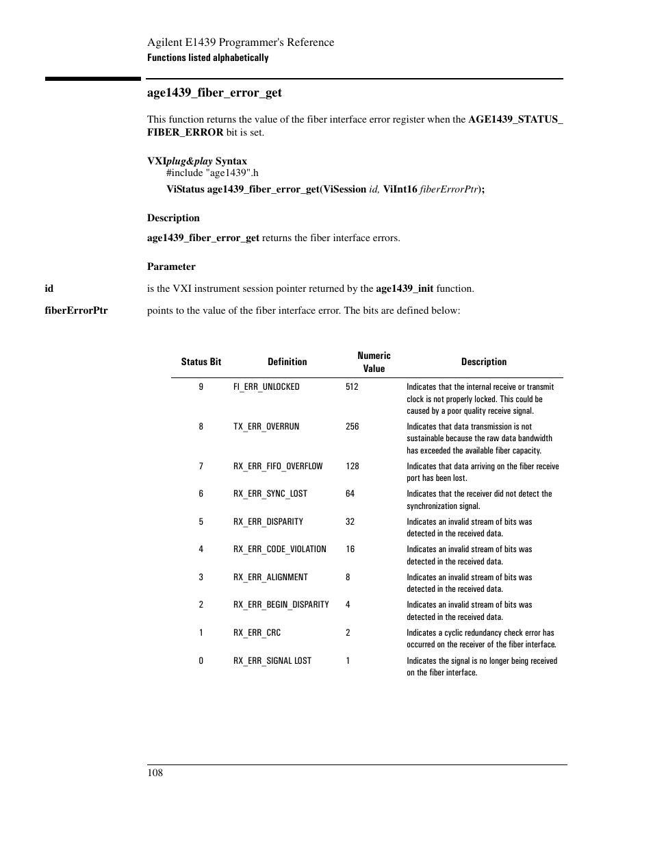 Age1439_fiber_error_get | Agilent Technologies VXI E1439 User Manual | Page 118 / 246