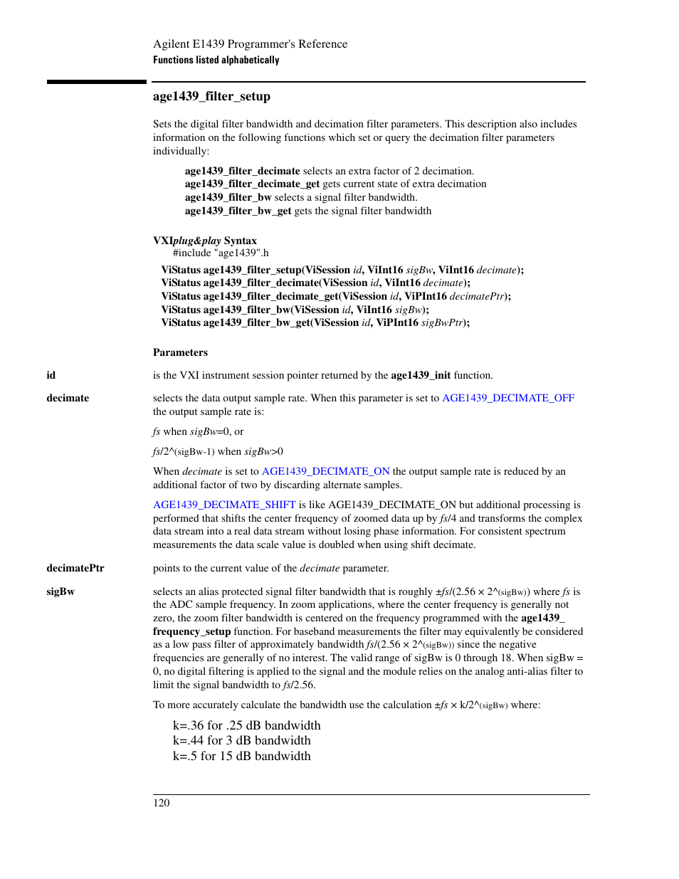 Age1439_filter_setup, Filter_bw | Agilent Technologies VXI E1439 User Manual | Page 130 / 246