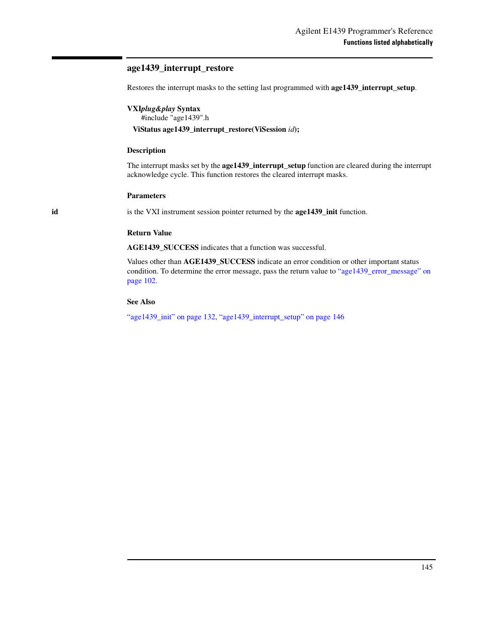 Age1439_interrupt_restore | Agilent Technologies VXI E1439 User Manual | Page 155 / 246