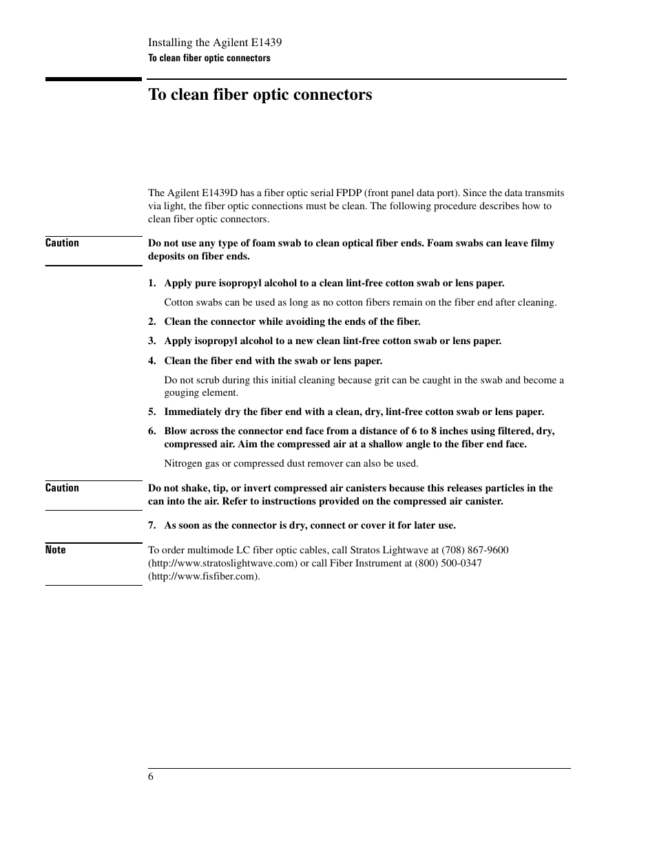 To clean fiber optic connectors | Agilent Technologies VXI E1439 User Manual | Page 16 / 246