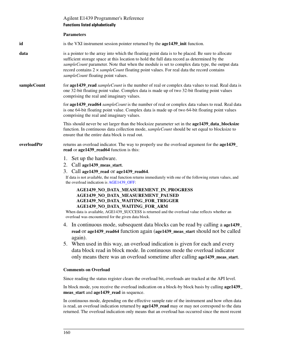 See “comments on overload” on | Agilent Technologies VXI E1439 User Manual | Page 170 / 246