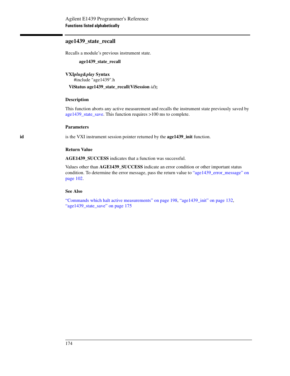 Age1439_state_recall, Ecall | Agilent Technologies VXI E1439 User Manual | Page 184 / 246