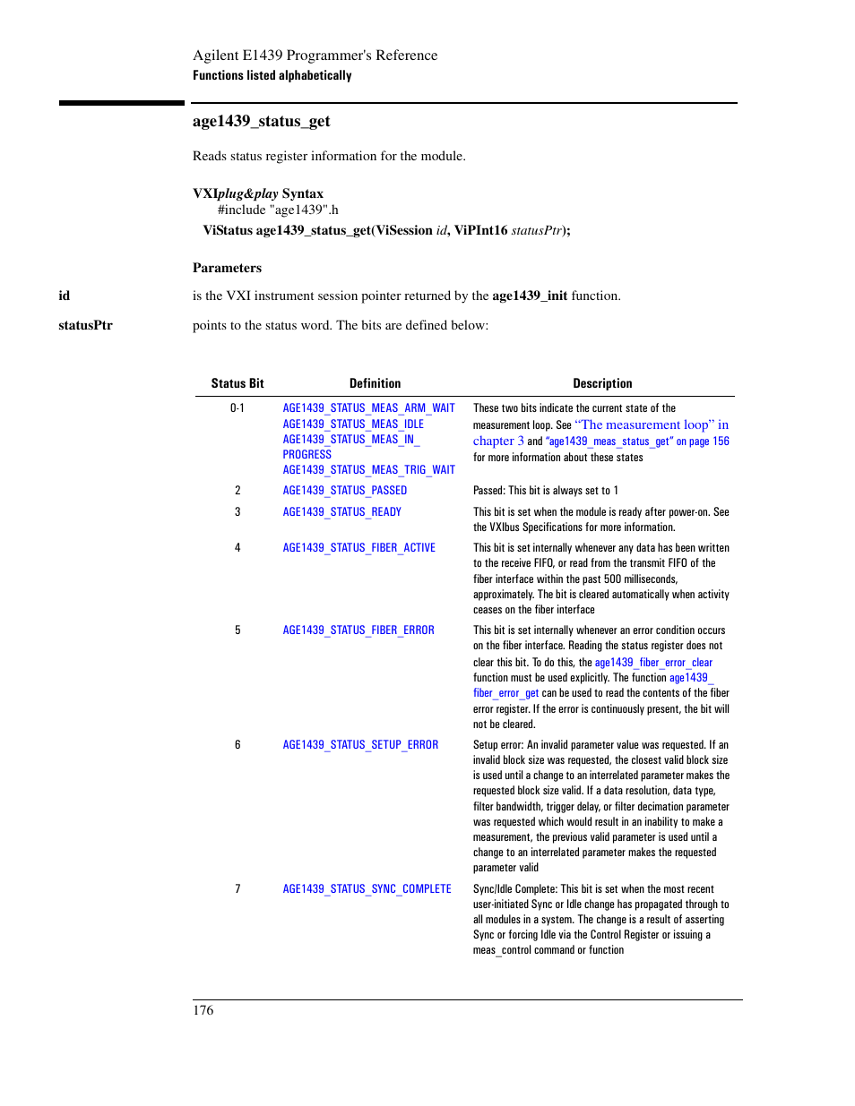 Age1439_status_get, Age1439_status_get” on, Age1439 | Status_setup_error, Age1439_status | Agilent Technologies VXI E1439 User Manual | Page 186 / 246