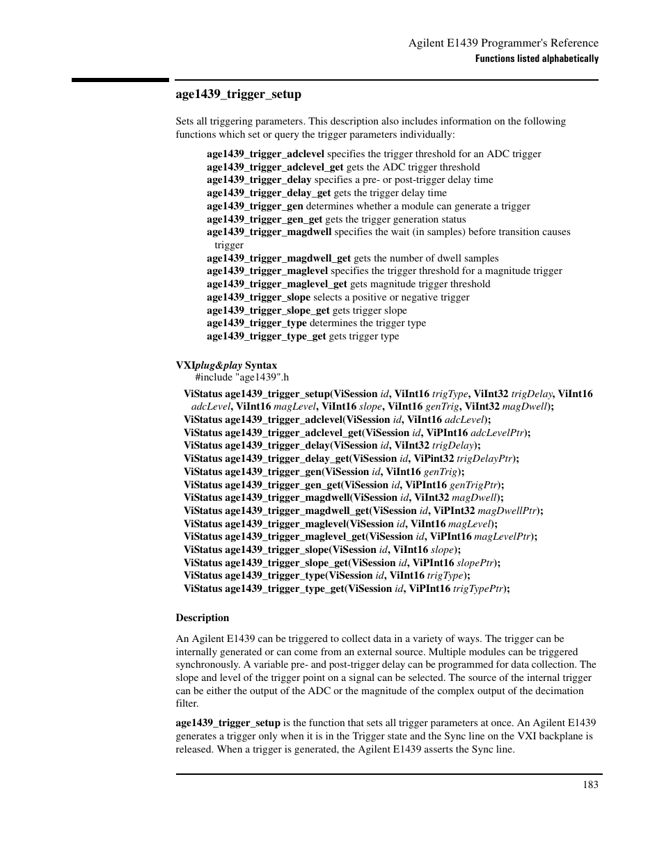 Age1439_trigger_setup, Evel, Er_adclevel | Agilent Technologies VXI E1439 User Manual | Page 193 / 246