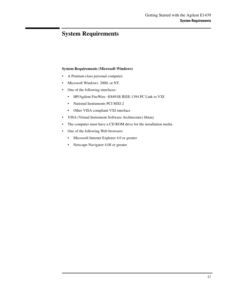 System requirements | Agilent Technologies VXI E1439 User Manual | Page 21 / 246