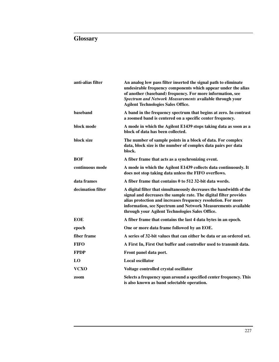 Glossary | Agilent Technologies VXI E1439 User Manual | Page 237 / 246