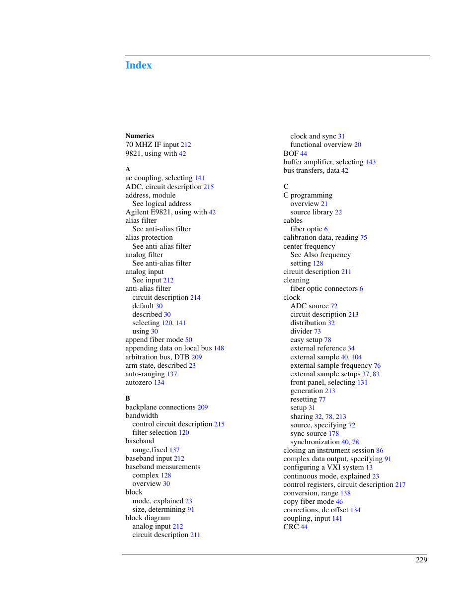 Index | Agilent Technologies VXI E1439 User Manual | Page 239 / 246