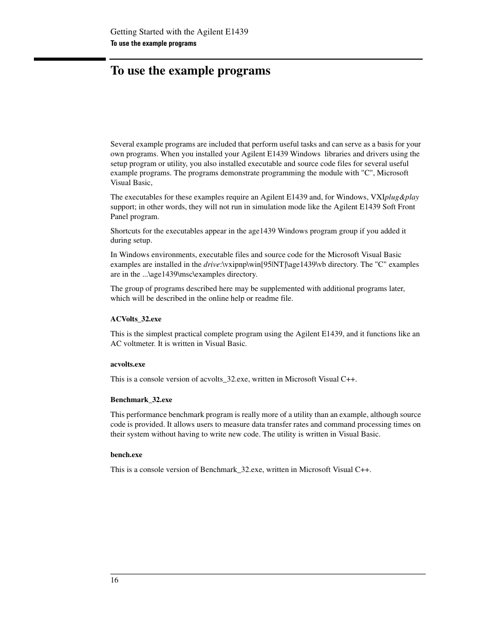 To use the example programs | Agilent Technologies VXI E1439 User Manual | Page 26 / 246