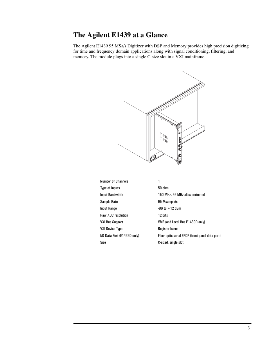 The agilent e1439 at a glance | Agilent Technologies VXI E1439 User Manual | Page 3 / 246
