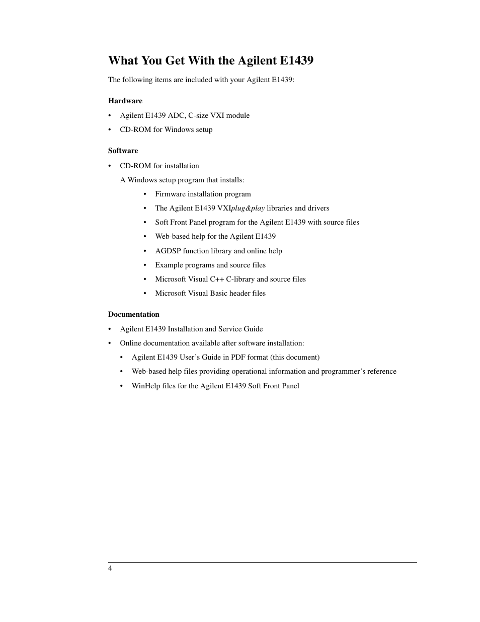 What you get with the agilent e1439 | Agilent Technologies VXI E1439 User Manual | Page 4 / 246
