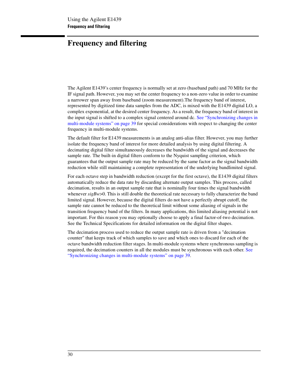 Frequency and filtering | Agilent Technologies VXI E1439 User Manual | Page 40 / 246