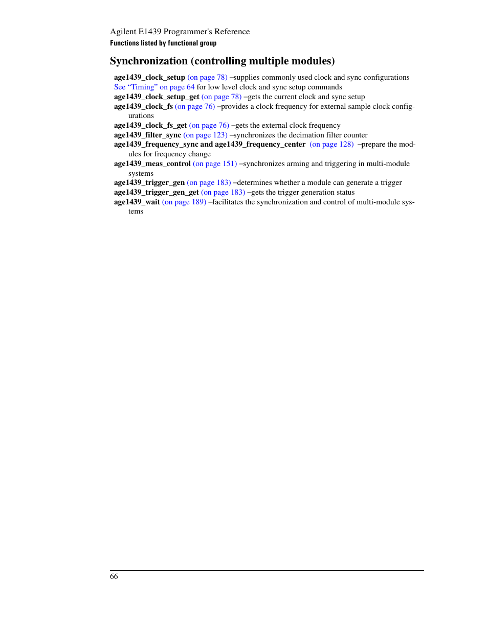 Synchronization (controlling multiple modules) | Agilent Technologies VXI E1439 User Manual | Page 76 / 246