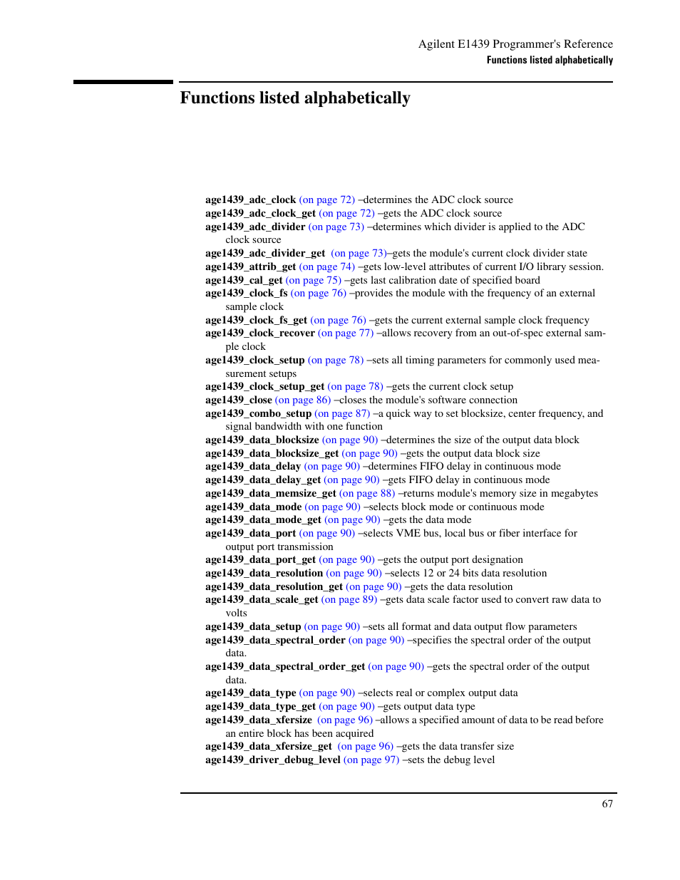 Functions listed alphabetically | Agilent Technologies VXI E1439 User Manual | Page 77 / 246