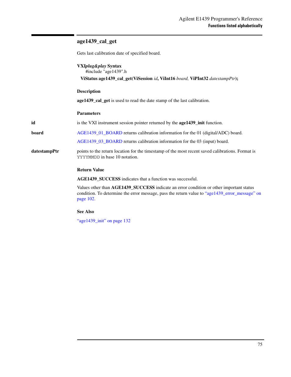 Age1439_cal_get | Agilent Technologies VXI E1439 User Manual | Page 85 / 246