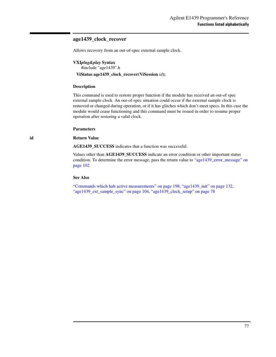 Age1439_clock_recover | Agilent Technologies VXI E1439 User Manual | Page 87 / 246