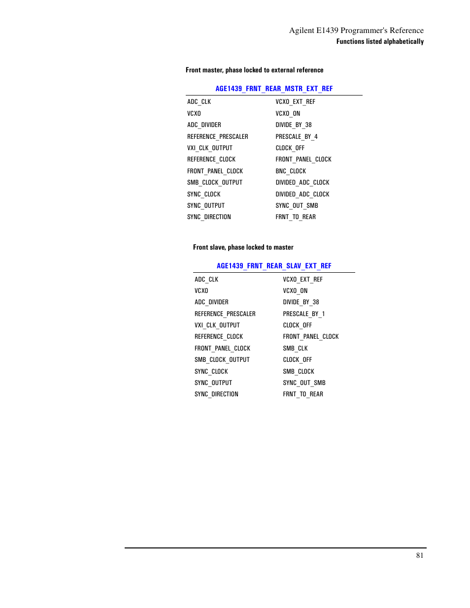 Front slave, Front master | Agilent Technologies VXI E1439 User Manual | Page 91 / 246