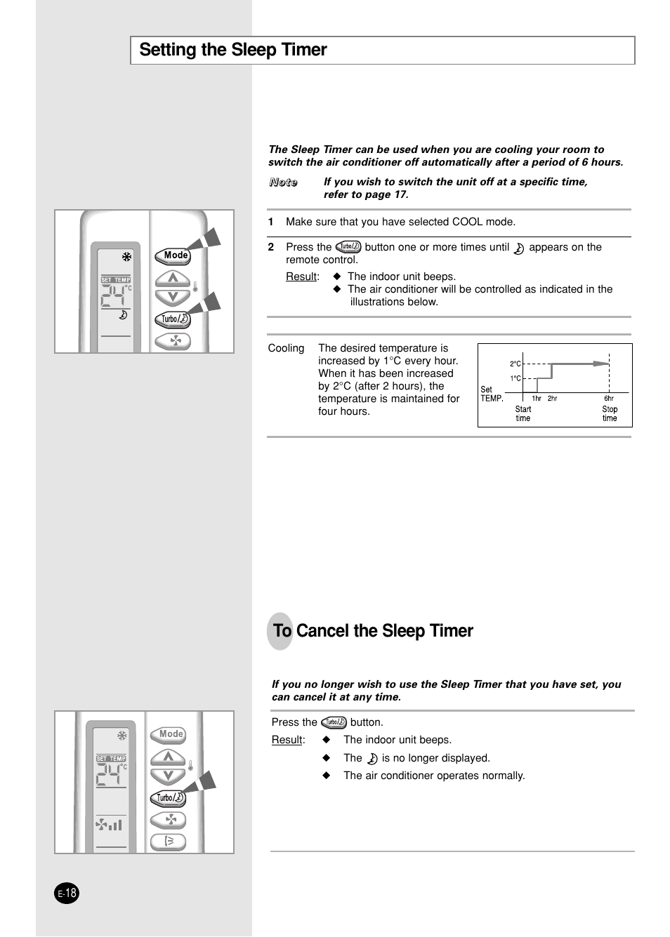 Setting the sleep timer | Samsung SC05ZZ8 User Manual | Page 18 / 24