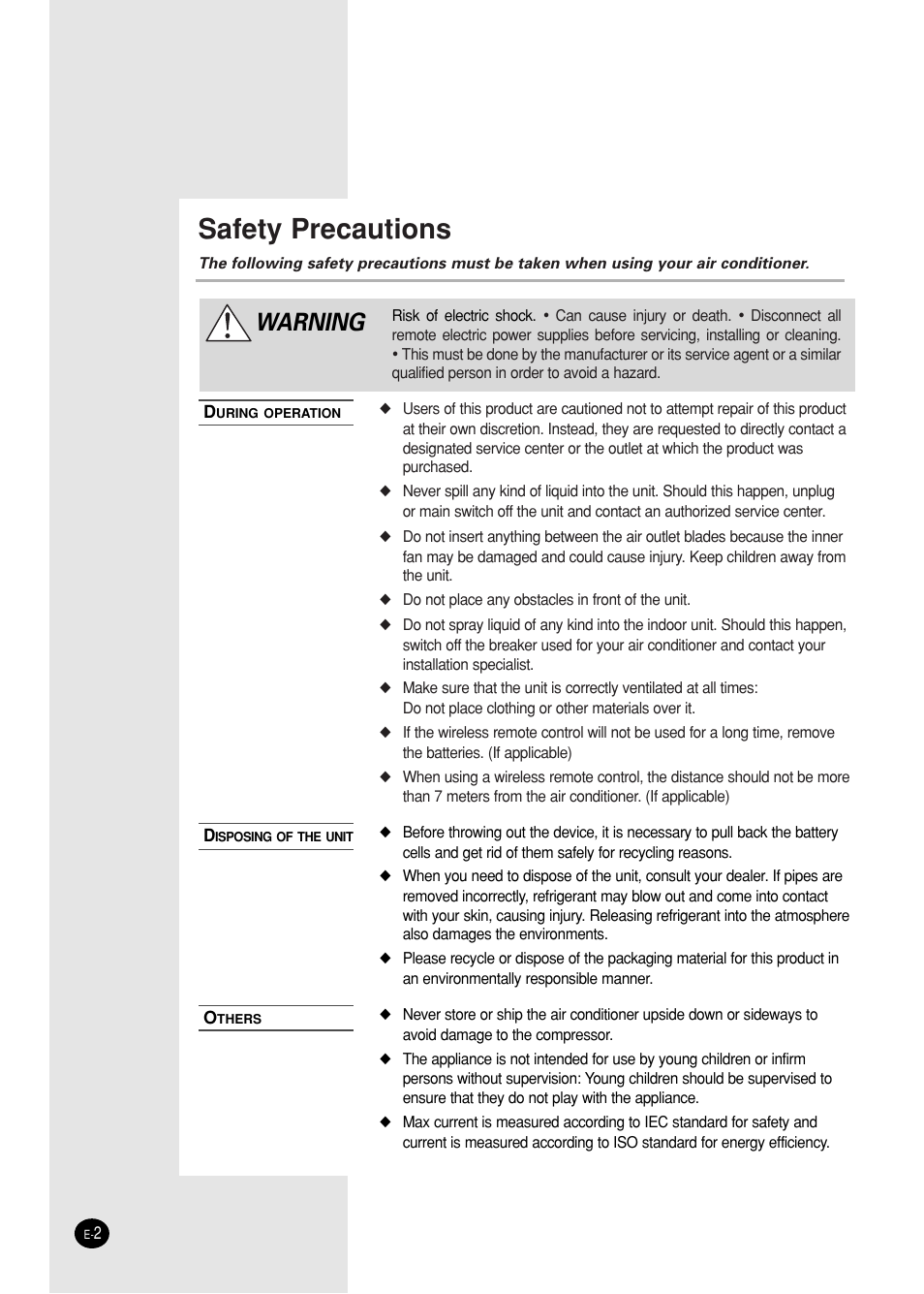 Safety precautions, Warning | Samsung SC05ZZ8 User Manual | Page 2 / 24