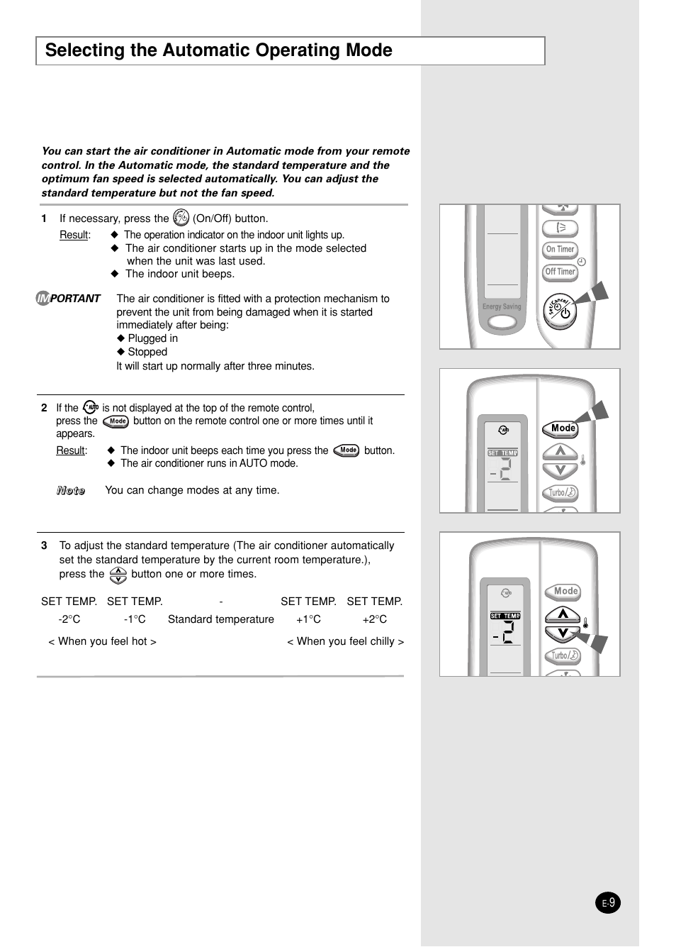 Selecting the automatic operating mode | Samsung SC05ZZ8 User Manual | Page 9 / 24