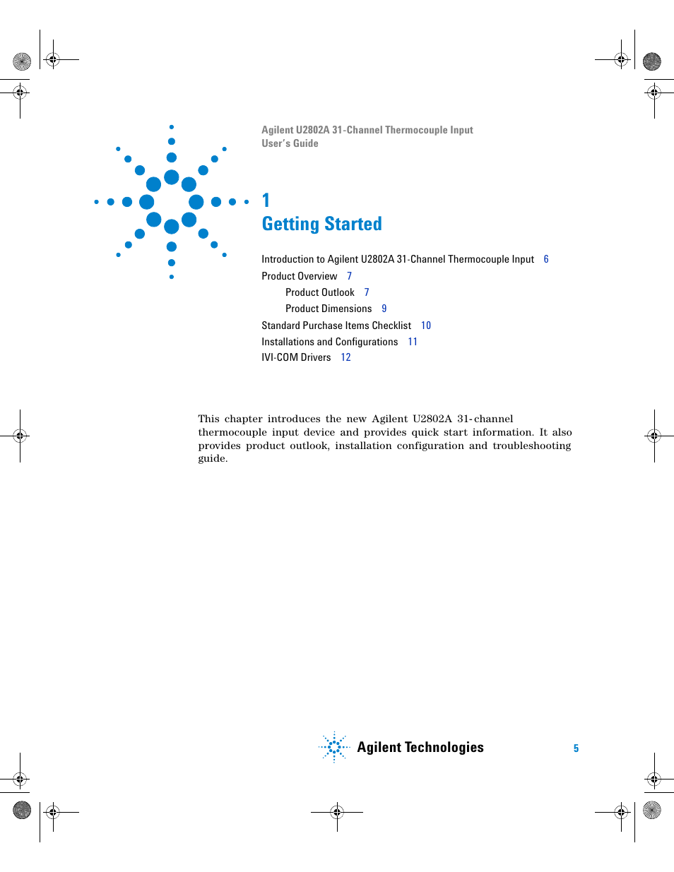 1 getting started, Getting started, Agilent technologies | Agilent Technologies U2802A User Manual | Page 15 / 67