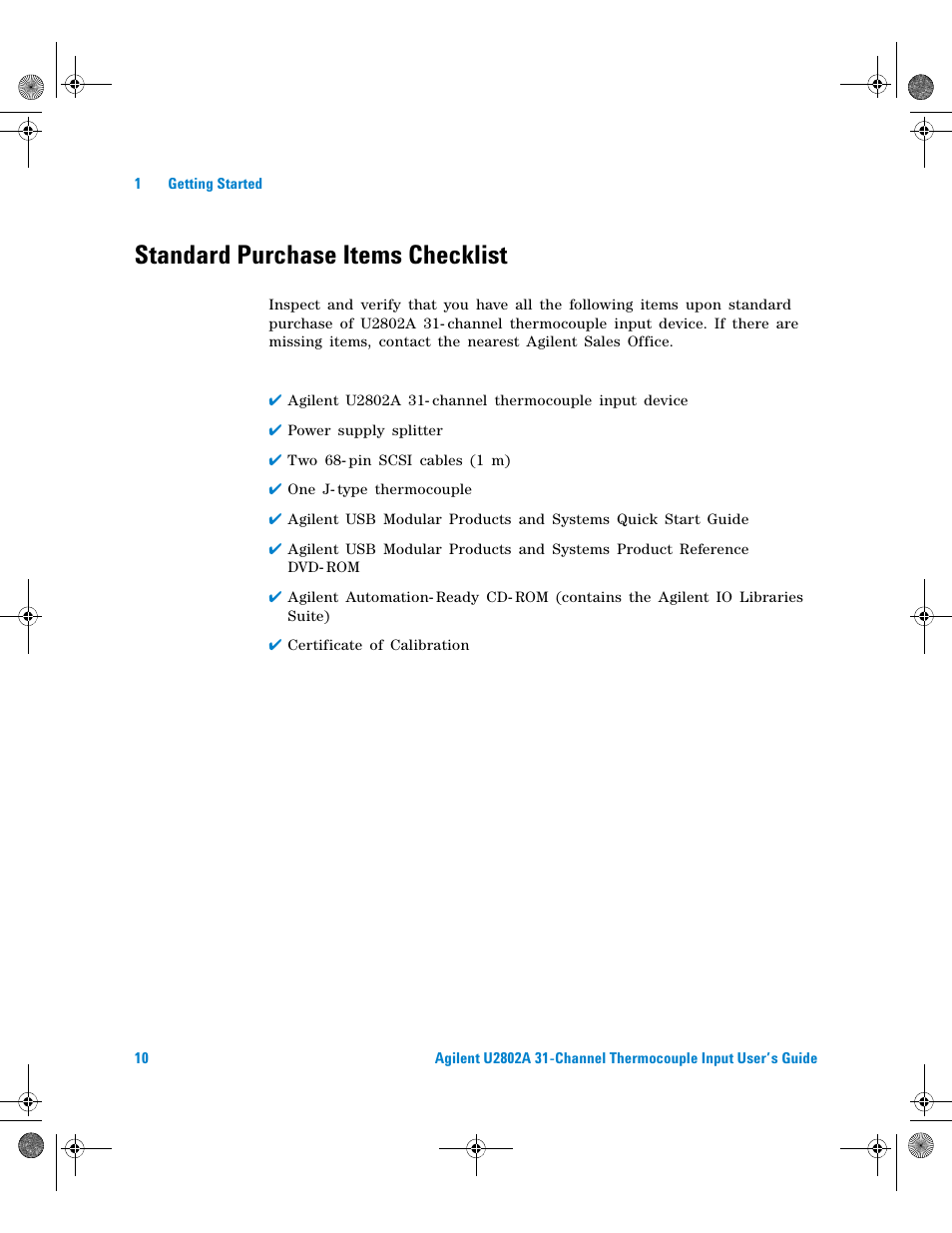Standard purchase items checklist | Agilent Technologies U2802A User Manual | Page 20 / 67