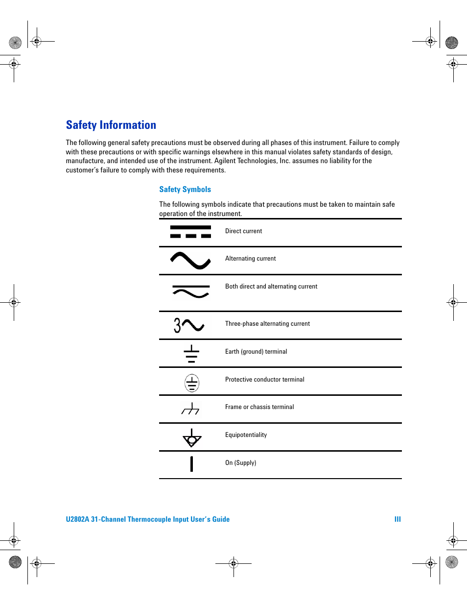 Safety information | Agilent Technologies U2802A User Manual | Page 3 / 67