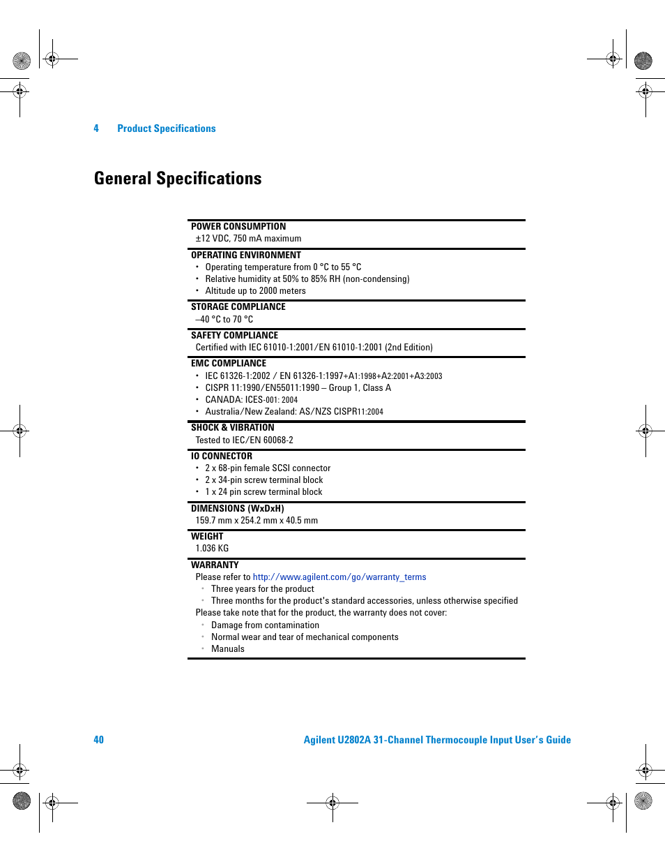 General specifications | Agilent Technologies U2802A User Manual | Page 50 / 67