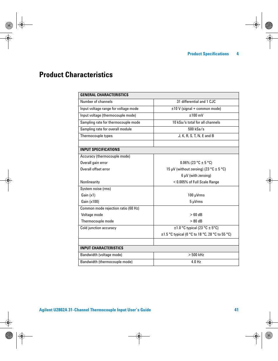 Product characteristics | Agilent Technologies U2802A User Manual | Page 51 / 67