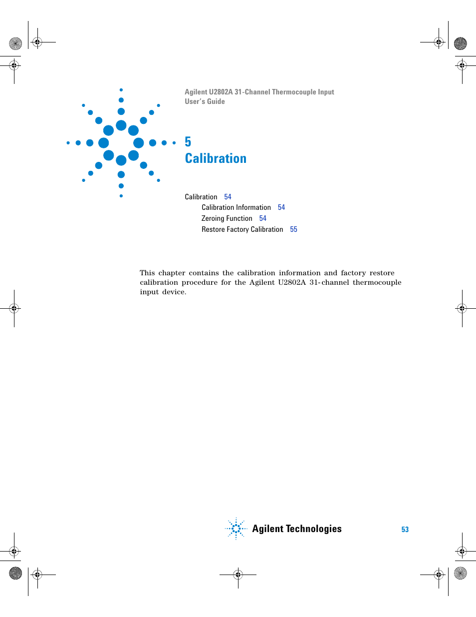 5 calibration, Calibration, Agilent technologies | Agilent Technologies U2802A User Manual | Page 63 / 67