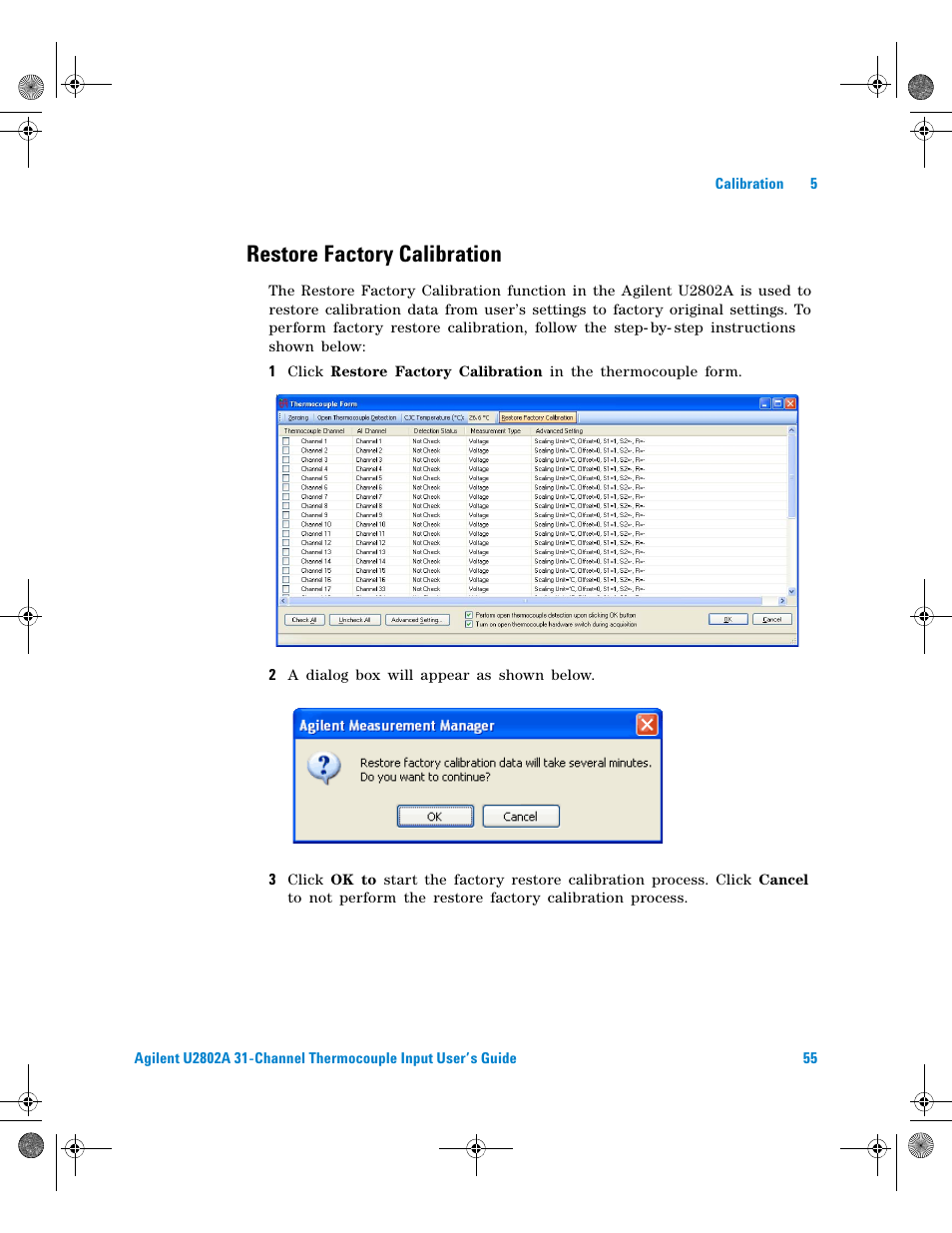 Restore factory calibration | Agilent Technologies U2802A User Manual | Page 65 / 67