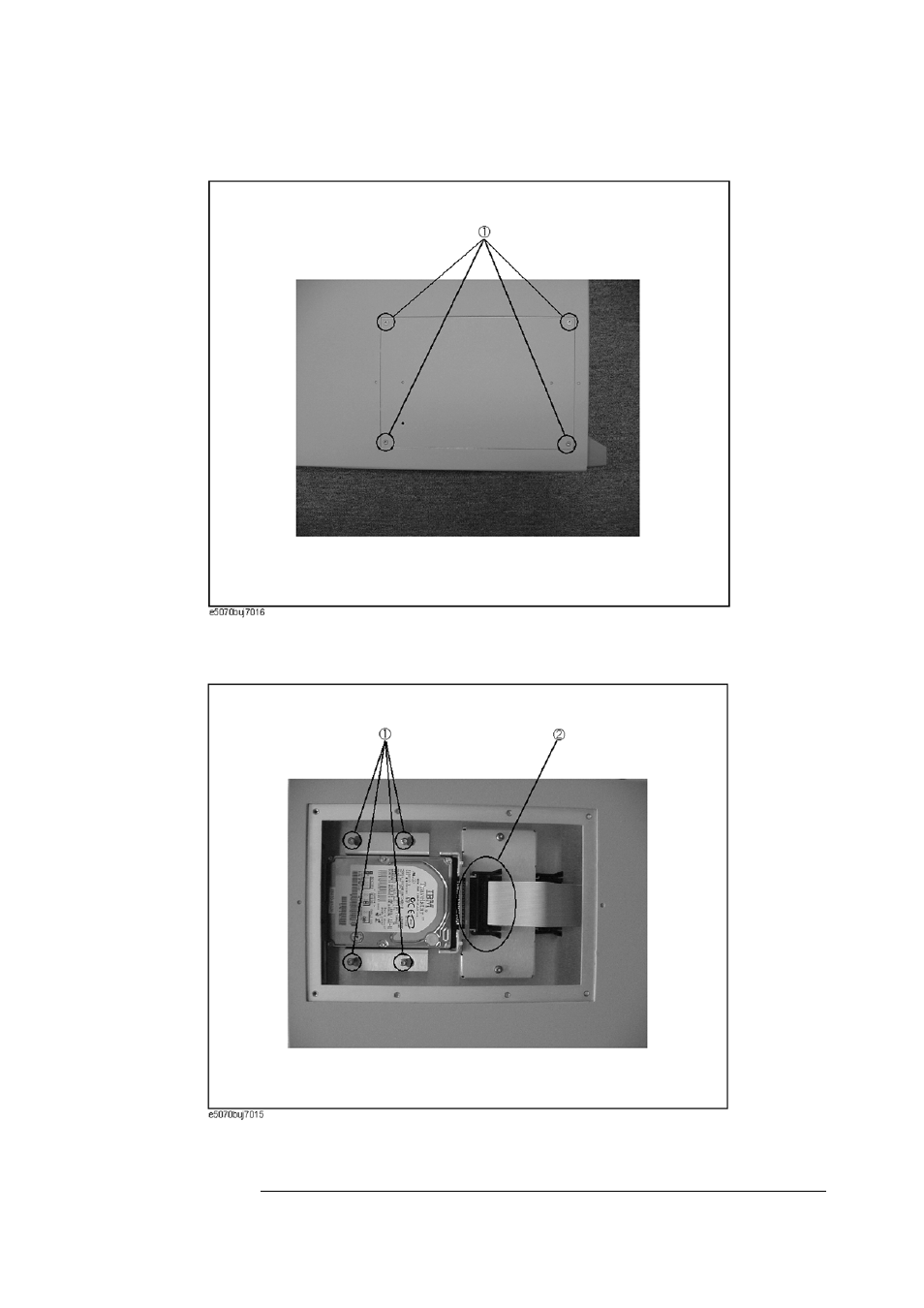 1 in figure 2-1, 1 in figure 2-2), Figure 2-2 | 2 in figure 2-2), Figure 2-1) | Agilent Technologies Agilent Hard Disk Drive Kit E5070BU User Manual | Page 7 / 12