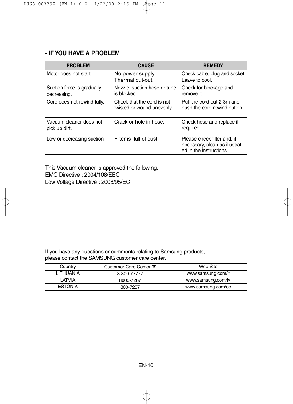 If you have a problem | Samsung SC6540 User Manual | Page 11 / 56