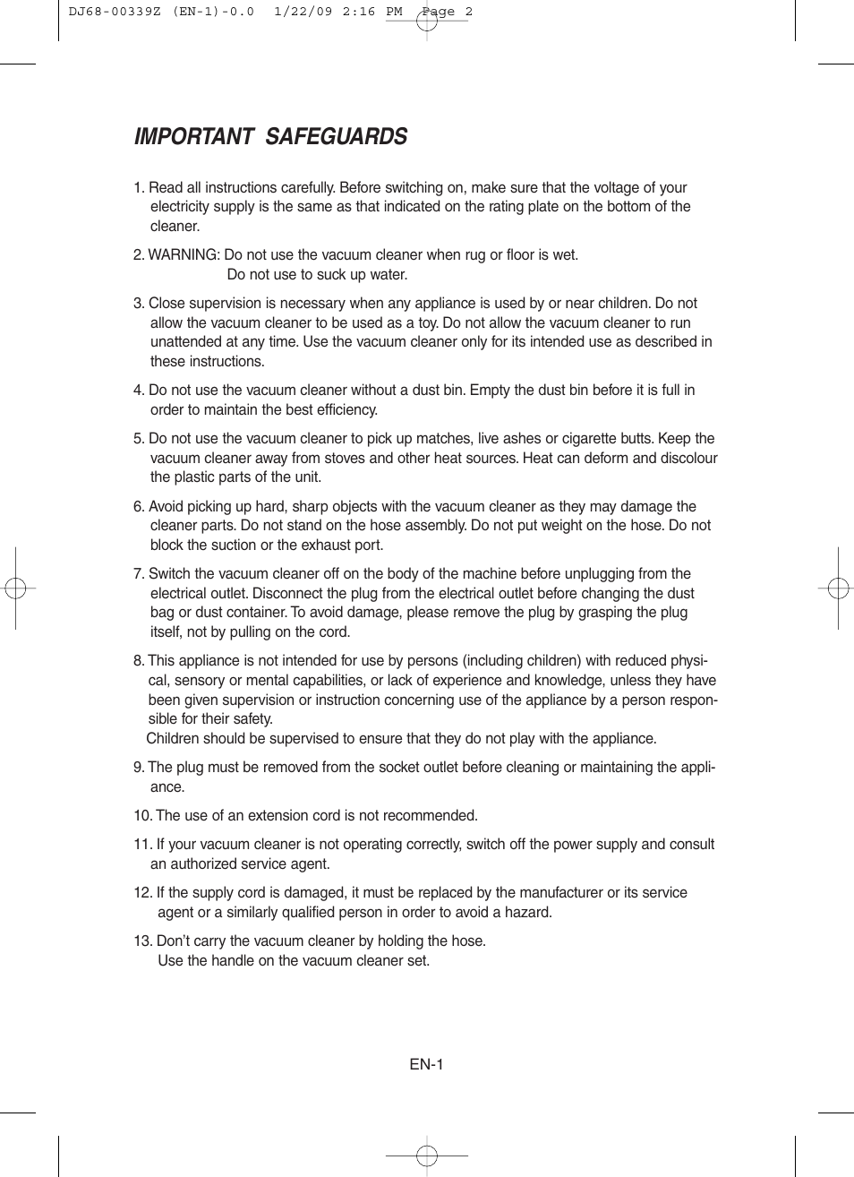 Important safeguards | Samsung SC6540 User Manual | Page 2 / 56
